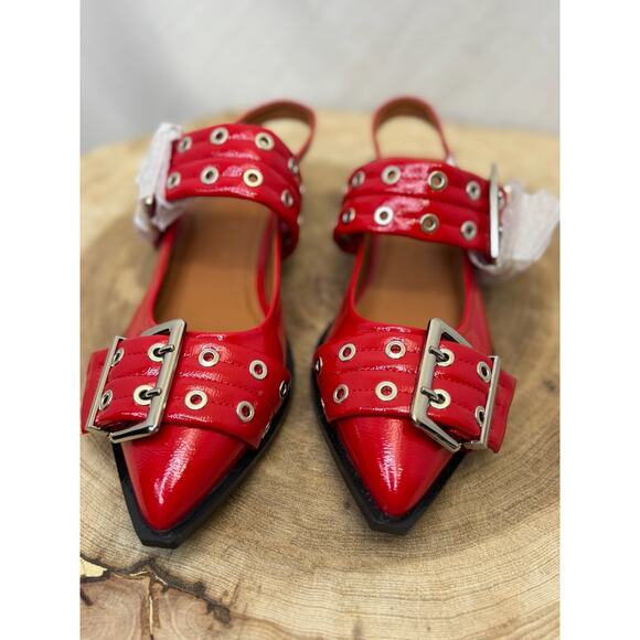 Brand New Red Patent Leather Buckle Flats with Grommets - Size 6 (NWT) - Picture 2 of 10